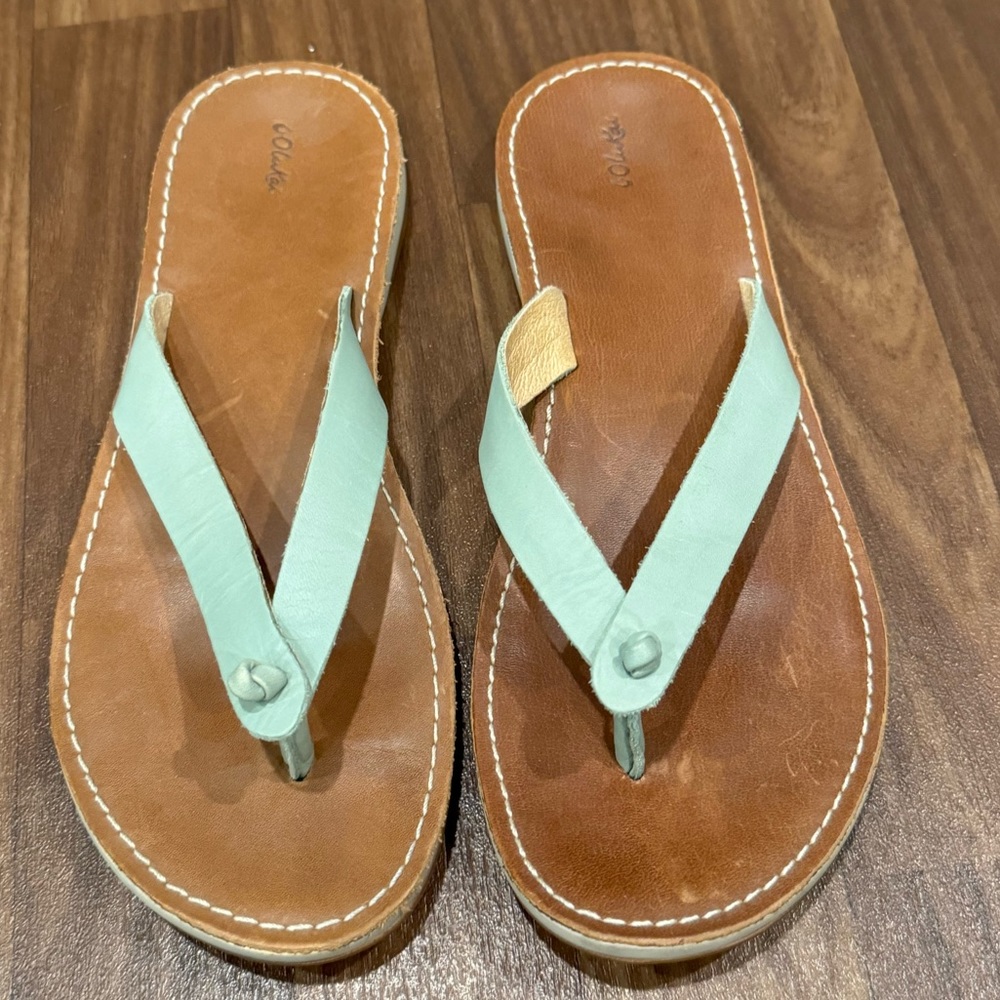 Women’s Olukai premium leather sandals - size 7 - seafoam green/blue